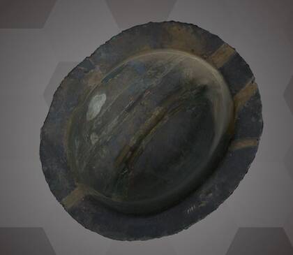 Picture of the 3D model of a bronze helmet - bottom view